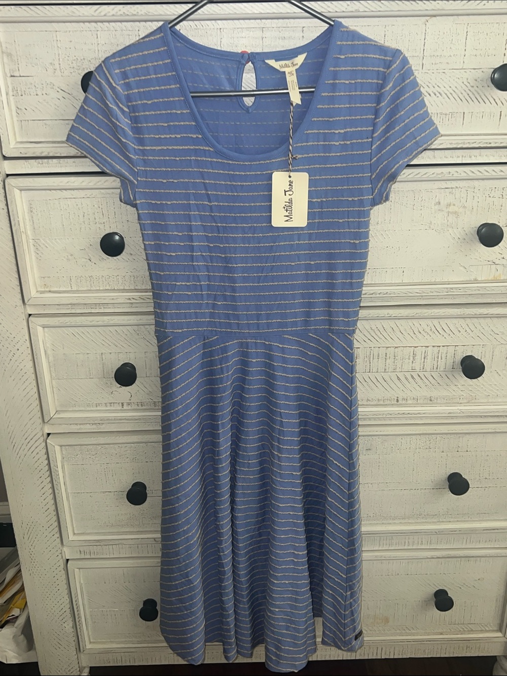 Matilda Jane Blue Striped Scoop-Neck Fit & Flare Midi Dress, NWT